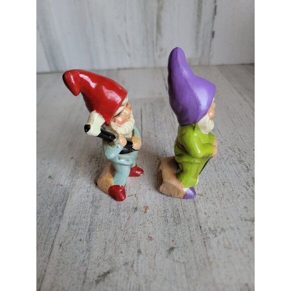 Japan vintage elf gnome figure Xmas set wood chop unique decor - Picture 3 of 5